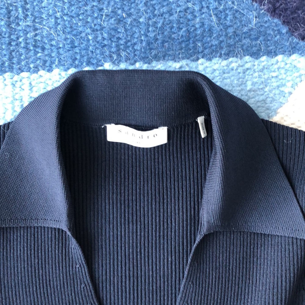 Sandro Navy Pleated Midi Dress - Picture 2 of 9